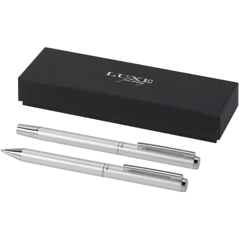 Ensemble-cadeau stylo bille et stylo roller Lucetto en aluminium recyclé (encre noire)